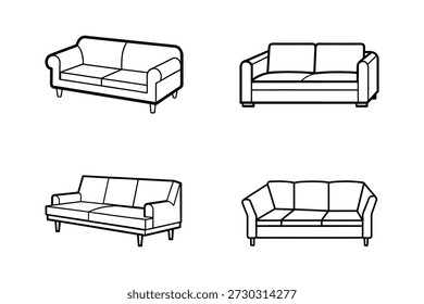 Ilustración vectorial seccional del arte de la línea del icono del sofá aislada