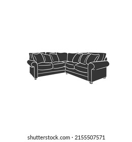 Sectional Sofa Icon Silhouette Illustration. Furniture Vector Graphic Pictogram Symbol Clip Art. Doodle Sketch Black Sign.