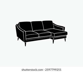 sectional sofa vector art black color illustration design