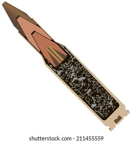 Sectional view of the bullet. Vector illustration.