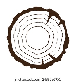 Sectional view of a tree trunk. Carved tree symbol. Flat illustration of cut tree. Vector illustration isolated on white.