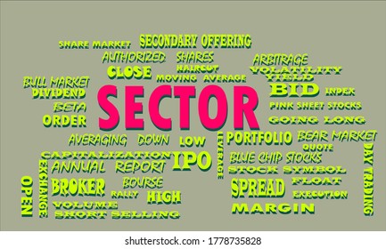 Sector a Share market related text cloud presented on colorful vector abstract for magazine prints.