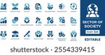 Sector of Society Icon Set. Representing various sectors of society symbols, finance, technology, health, education, and more. Perfect for sociology, economics, and social science presentations.