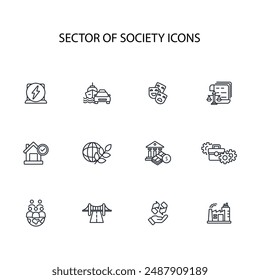 Sector de la sociedad set.Vector.Trazo editable.signo de estilo lineal para el uso Diseño web,logo.Ilustración de símbolo.