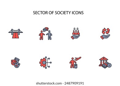 Sector de la sociedad set.Vector.Trazo editable.signo de estilo lineal para el uso Diseño web,logo.Ilustración de símbolo.