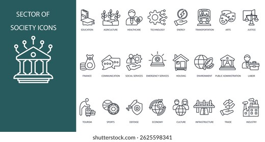 sector de la sociedad icon set.Vector.Editable stroke.linear estilo signo para el uso Diseño web, logo.símbolo ilustración.