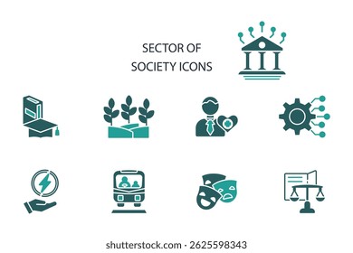 sector of society icon set.vector.Editable stroke.linear style sign for use web design,logo.Symbol illustration.