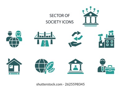 sector of society icon set.vector.Editable stroke.linear style sign for use web design,logo.Symbol illustration.