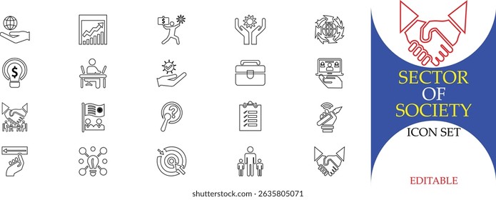 Sector of society line icon set vector illustration
