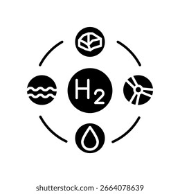 Sektorale Integration von Wasserstoff schwarzen flachen Icon.  Für Webseite, mobile App, Button, Logo anmelden. Vektor-isolierte Schaltfläche. 