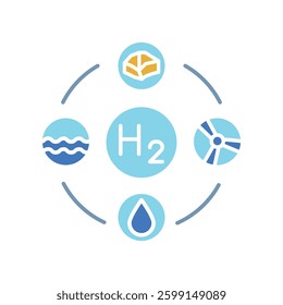 Sectoral integration of hydrogen color flat icon.  Sign for web page, mobile app, button, logo. Vector isolated button. Editable stroke.