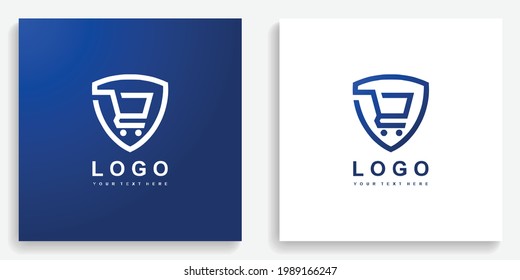 Secuirty Shield Shopping Cart Blue Logo. Modern logo icon symbol template vector design