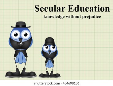 Secular education with knowledge without prejudice and the influence of religion on graph paper background with copy space for own text