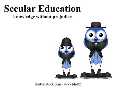 Secular education with knowledge without prejudice and the influence of religion on white background with copy space for own text