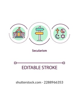 Secularism concept icon. Independance of state governance. Religion freedom. Religious issues idea thin line illustration. Vector isolated outline RGB color drawing. Editable stroke