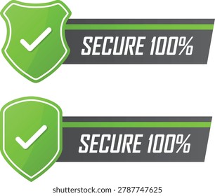 Secure 100 percent badge icon with shield symbol and checkmark isolated on green background