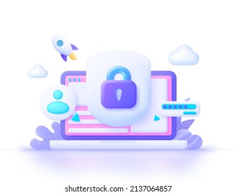 Secure 3d, great design for any purposes. Protection network, safe data. 3d render illustration. Vector illustration design