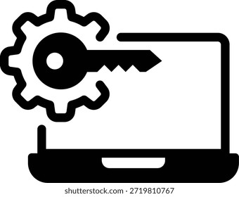 Concepto de acceso seguro con equipo y llave en la computadora portátil