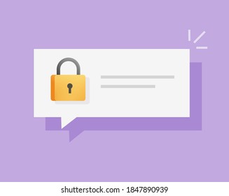 Secure access notice lock or permission message notification vector, security padlock protection push note, authentication bubble speech icon flat cartoon illustration