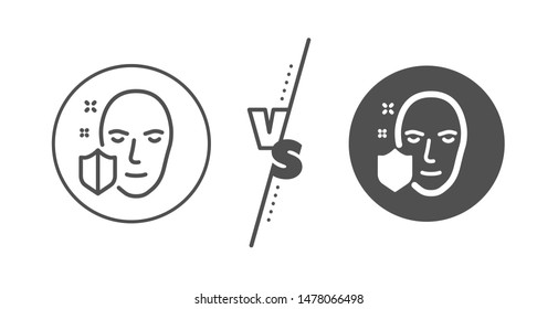 Secure access sign. Versus concept. Face detection protected line icon. Facial identification symbol. Line vs classic face protection icon. Vector