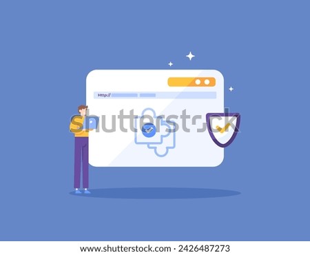 Secure additional plugins and extensions. Secure browser. protection and safety of user data and information. security system. illustration concept design. graphic elements. Vector