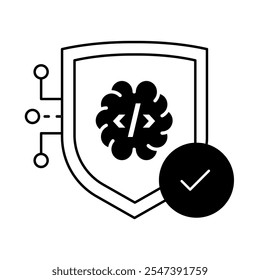 Ícone de integração de IA segura - blindagem com circuito e cérebro, representando segurança de dados, proteção de IA e segurança tecnológica