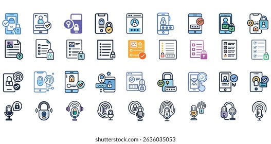 Secure Authentication Icon Set. Login, Fingerprint, Face ID, Lock Symbol Vector for Web UI, Digital Identity, Cyber Podcast Logo, or Stylish Tech T-Shirt Design