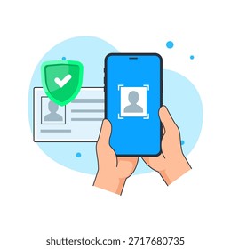 Autenticación segura de la identidad personal a través de Mobile Scanning Vector de diseño plano vacío estado ui