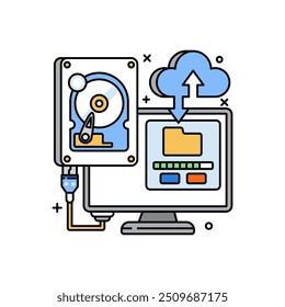 Icono de color de relleno de copia de seguridad segura, Ilustración vectorial