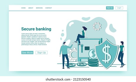 Secure banking.The concept of banking work.Loans and finance.An illustration in the style of a green landing page.