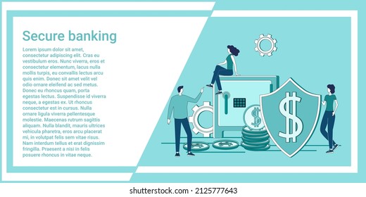 Secure Banking.Das Konzept der Bankarbeit.Kredite und Finanzen.Eine Illustration im Stil einer grünen Landing-Page.