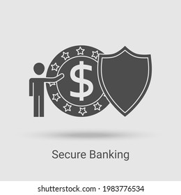 Secure Banking Symbol.Das Konzept des Finanzschutzes, der Geschäftsstrategie und des Bankwesens.Sichere Zahlungen.Vektorgrafik des Thin-Line-Icons.Schwarz auf weißem Hintergrund.Glyph Silhouette.