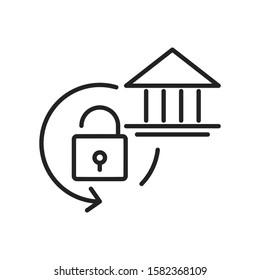Secure banking icon. Outline thin line flat illustration. Isolated on white background. 