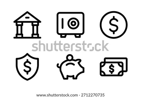 Secure Banking Icon Set – Detailed Finance, Money, and Transaction Symbol Collection for Financial and Corporate Design
