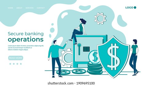 Secure banking operations.Financial services and operations.The concept of providing banking services and ensuring secure payments.Flat vector illustration.The landing page template.
