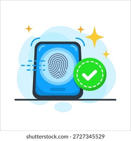 Inicio de sesión biométrico seguro Exitoso diseño plano Ilustración vectorial vacío estado ui en la pantalla del teléfono móvil