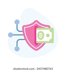 Secure bitcoin network icon in flat style, up for premium use