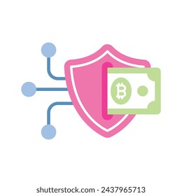 Secure bitcoin network icon in flat style, up for premium use