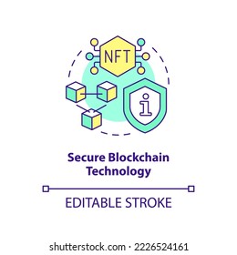 Secure blockchain technology concept icon. Protected transactions. NFT benefit abstract idea thin line illustration. Isolated outline drawing. Editable stroke. Arial, Myriad Pro-Bold fonts used