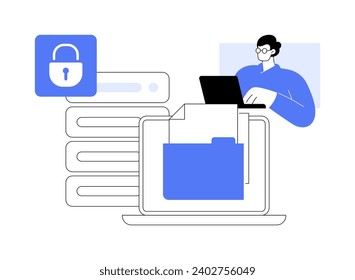 Secure boot isolated cartoon vector illustrations. Man with laptop deals with secure boot protocol, smart city security, IoT idea, Internet of Things, modern technology vector cartoon.