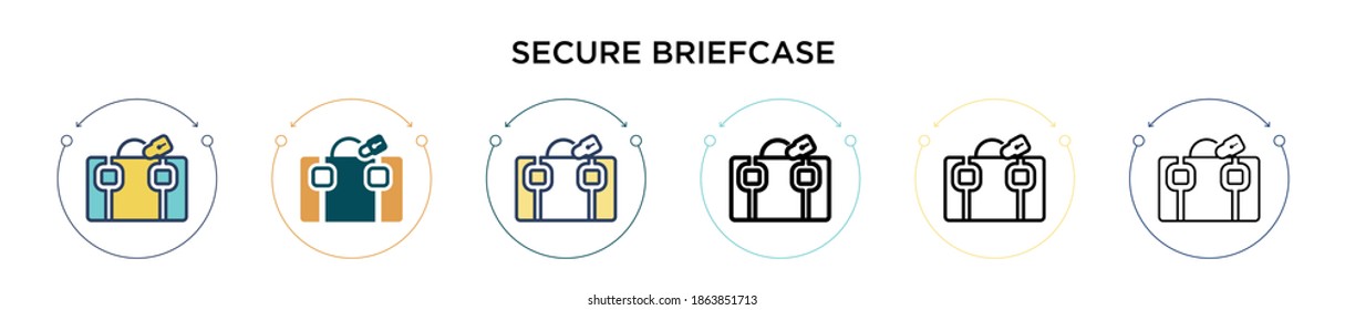 Secure briefcase icon in filled, thin line, outline and stroke style. Vector illustration of two colored and black secure briefcase vector icons designs can be used for mobile, ui, web