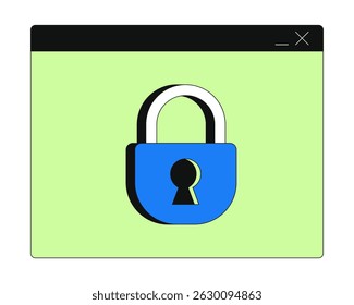 Secure browser window with padlock 2D cartoon object. Web privacy protection. User security. Protected content. Access restriction isolated element flat vector clip art on white. Spot illustration