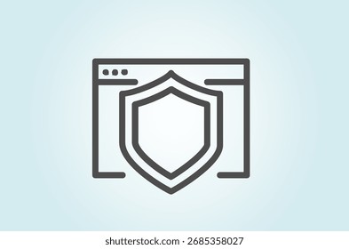 Ícone de Navegação Segura - Janela Minimalista do Navegador da Web com Símbolo de Blindagem Representando Segurança na Internet, Proteção na Web e Segurança Cibernética