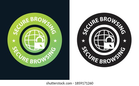 secure browsing, browsing privacy  logo, data protection vector illustration stamp, green & black colored