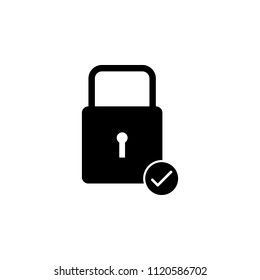 Secure button vector. Lock sign check mark isolated icon on white background