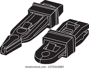 Secure Cable Organization: Close-Up of Black Plastic Tie Clamps, Black Plastic Cable Ties for Wire Management - Isolated Illustration