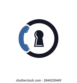 Secure Call Icon Logo Design. Handset and lock icon.