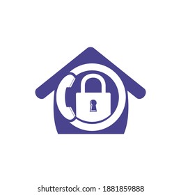 Secure Call Icon Logo Design. Handset with keyhole and home icon.