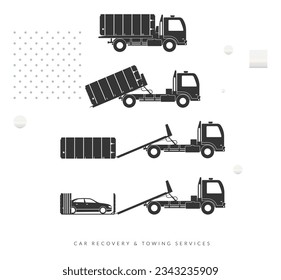 Remolque seguro del automóvil - Servicios de recuperación en el lado de la carretera - Icono de stock como archivo EPS 10