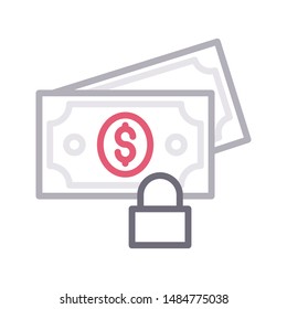 secure cash colour line vector icon